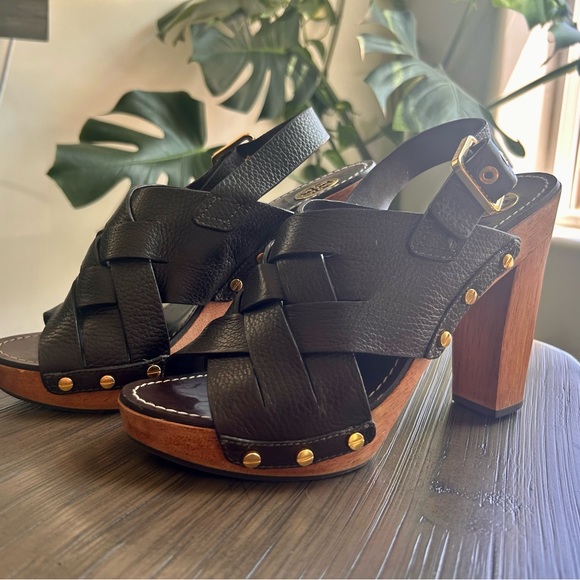 Tory Burch Brown Leather Platform Sandals/Heels - Picture 1 of 10